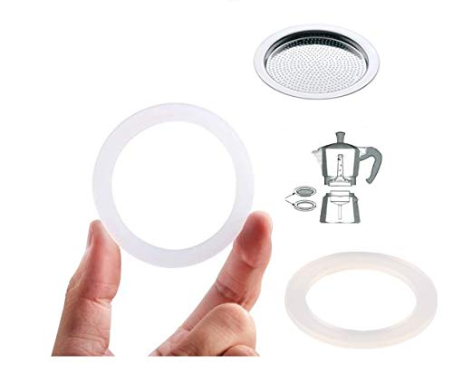 WESTCRAFT – 2 Stück Silikon-Dichtungsring/Gummiring + Sieb/Filter - Ersatz für Espresso-Kocher mit 1 2 3 oder 6 Tassen (Ersatzring (51mm) + Sieb (46mm) für Espressokocher mit 1 Tasse) von WESTCRAFT