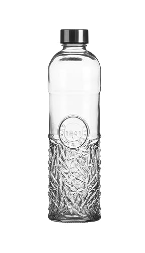 WESTCRAFT Stilvoll Wasser trinken - Oriental 1 Liter Glas Wasserflasche mit Schraubverschluss, luftdicht, Trinkflasche für Wasser, Saft im Kühlschrank, Vintage Glasflasche (Retro Vintage Edge) von WESTCRAFT