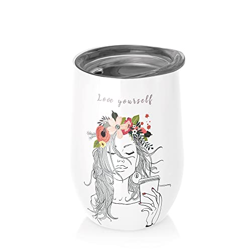 WESTCRAFT doppelwandiger Bioloco Office Trinkbecher aus völlig unschädlichen Materialien, 420 ml Kapazität mit Trinköffnung, hält die Temperatur 3 Stunden (love yourself) von WESTCRAFT