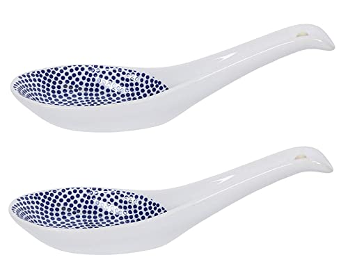 WESTCRAFT - east | White Basics ACCESSOIRES | White and Blue Dots - Porzellan-Löffel-Set Asien/Japan 13,5 cm - Suppen-Löffel, Servier-Löffel - 2er Spoon-Set von WESTCRAFT