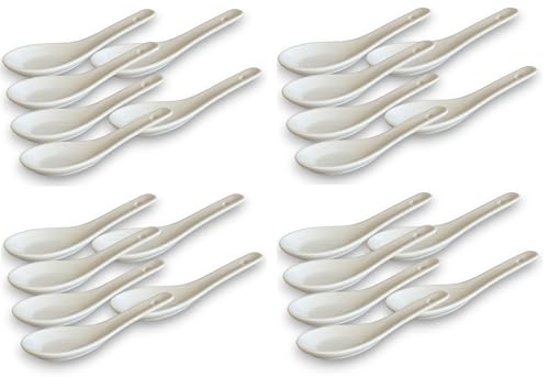 White and black Series ASIATICA | Porzellan-Löffel-Set Asien | 13 cm - Reis-Löffel - Suppen-Löffel, Servier-Löffel, Dessert-Löffel - Spoon-Set Ramen (24er Set weiß) von Westcraft