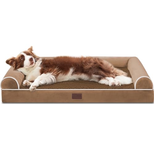 WESTERN HOME Hundebett Grosse Hunde Hundekörbchen Mittelgroße Hunde, Orthopädisches Hundebett Abwaschbar,Hundekorb Mit Rand Braun L 91 x B 68 x H 17 cm von WESTERN HOME