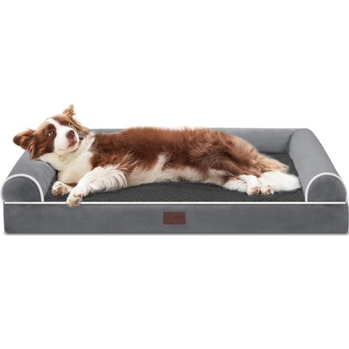 WESTERN HOME Hundebett Grosse Hunde Hundekörbchen Mittelgroße Hunde, Orthopädisches Hundebett Abwaschbar,Hundebetten Mit Rand Dunkelgrau L 91 x B 68 x H 17 cm von WESTERN HOME