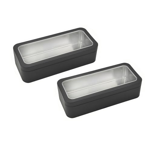 WESTKAIBA 2 Stück Zinn Box Metall Aufbewahrungsbox Große Container Box für Geld Münze Süßigkeiten Schlüssel Transparente Abdeckung for Money Coin Candy Key 6.0 x 2.6 x 1.6 inch, Schwarz von WESTKAIBA