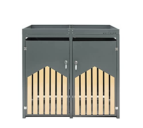 WESTMANN Mülltonnenbox 72 für 2X 240L Mülltonnen | 84x134x125 cm Grau | Metall Mülltonnenverkleidung inklusive Holzelementen von WESTMANN