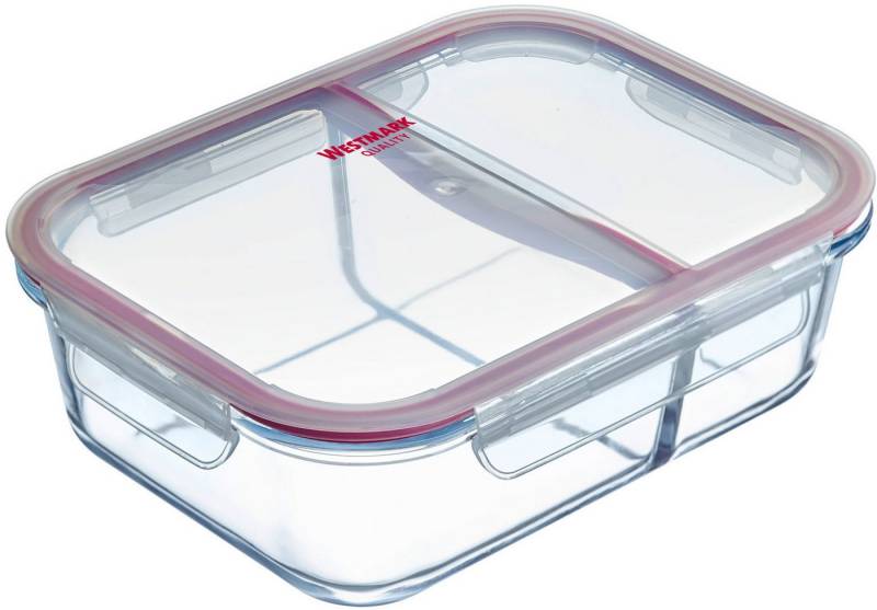 WESTMARK Frischhaltedose Glas-Frischhaltedose 1380 ml, mit 2 separaten Fächern, Borosilikatglas, Polyprophylen (PP), Silikon, (1-tlg), mikrowellen- und ofenfest, 1380 ml = 850 + 530 ml von WESTMARK