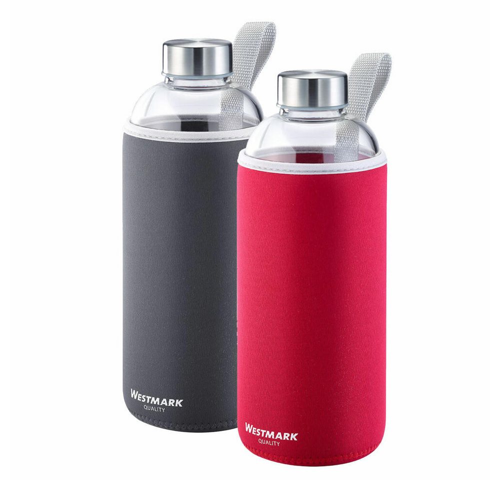 WESTMARK Trinkflasche Set, 2tlg., aus Glas mit Aufdruck, inkl. je 1 Schutzhülle, 1000 ml von WESTMARK