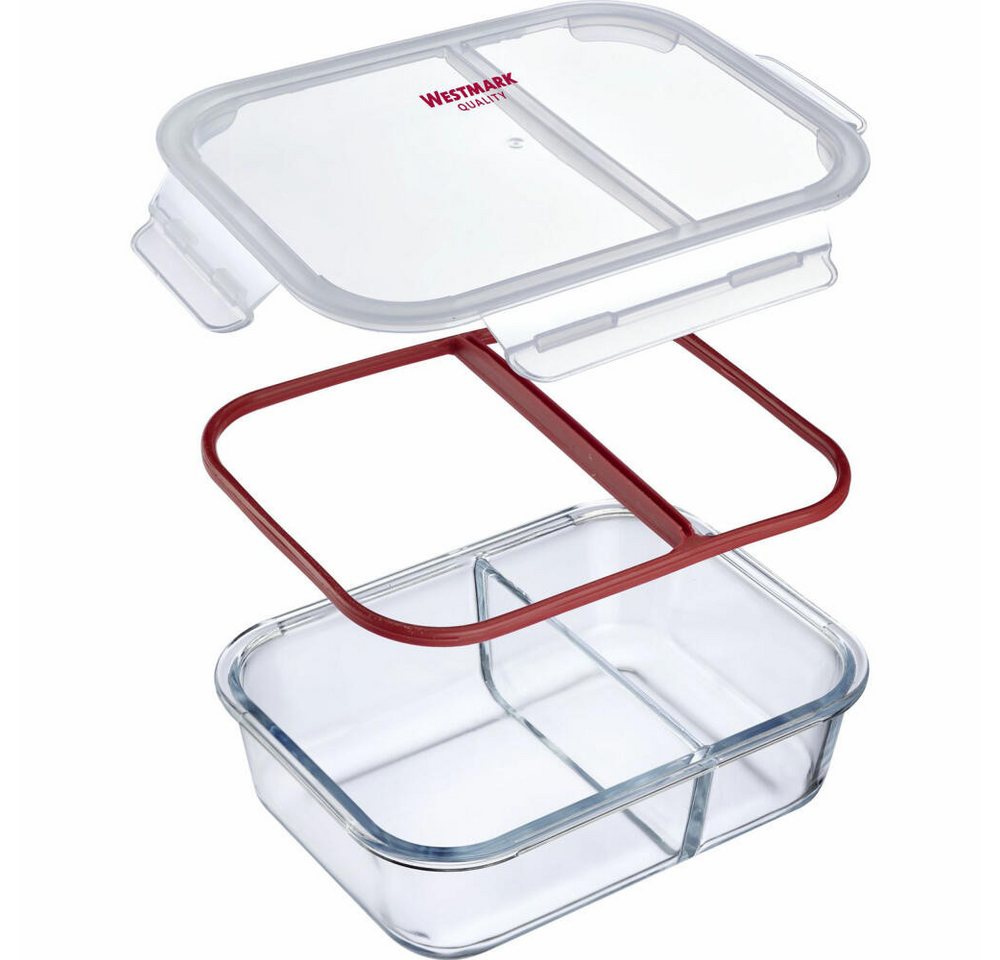 WESTMARK Vorratsdose Glas-Frischhaltedose, mit 2 separaten Fächern und Clip-Deckel, 1380 ml, Glas, PP, Silikon von WESTMARK