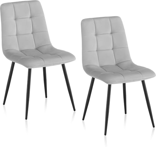 WESTTUNE Signature Sylvara | Esszimmerstühle 4er-Set/2er-Set, Polsterstühle mit Samtbezug, Essstühle im modernen Design, bequem & stabil, Küchenstuhl/Esszimmerstuhl (Hellgrau, 2er-Set) von WESTTUNE
