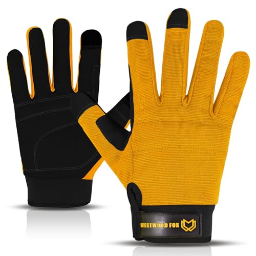 WESTWOOD FOX Leichte Arbeitshandschuhe, Herren Damen Multifunktionale Arbeitshandschuhe mit Handflächenschutz Gartenarbeit Bauarbeitshandschuhe Touchscreen Strapazierfähige (Gelb, S) von WESTWOOD FOX