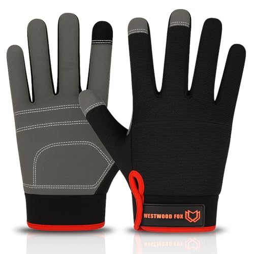 WESTWOOD FOX Leichte Arbeitshandschuhe, Herren Damen Multifunktionale Arbeitshandschuhe mit Handflächenschutz Gartenarbeit Bauarbeitshandschuhe Touchscreen Strapazierfähige (Schwarz, M) von WESTWOOD FOX