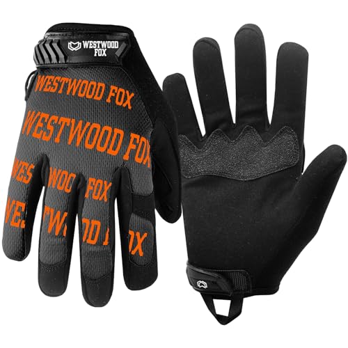 WESTWOOD FOX Arbeitshandschuhe Utility Sicherheitshandschuhe Rutschfeste Mechanikerhandschuhe Fester Grip Touchscreen Herren Frauen Leichte Arbeitshandschuhe Bauarbeiter (Orange, L) von WESTWOOD FOX