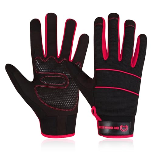WESTWOOD FOX Herren-Arbeitshandschuhe für Arbeiter, Mechaniker, Touchscreen, rutschfeste Handfläche, gepolsterte Knöchel, Sicherheitshandschuhe, Rigger Mechaniker (Schwarz, M) von WESTWOOD FOX