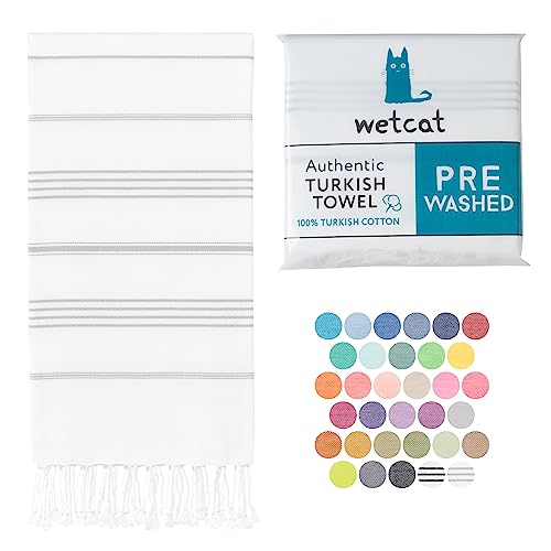 WETCAT Türkisches Strandtuch, übergroß, 96 x 180 cm, 100% Baumwolle, sandfrei, schnell trocknend, extra groß, leicht, Reisehandtuch für Erwachsene, Strandzubehör, Geschenke, Grau und Weiß WETCAT Türkisches Strandtuch, übergroß, 96 x 180 cm, 100% Baumwolle, sandfrei, schnell trocknend, extra groß, leicht, Reisehandtuch für Erwachsene, Strandzubehör, Geschenke, Grau und Weiß von WETCAT