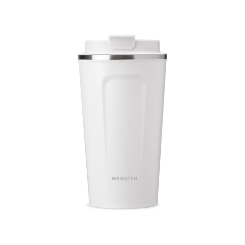 WEWATER AROME Tumbler Thermobecher, 500 ml, Reisebecher, aus Stahl, großer auslaufsicherer Deckel, rutschfester Boden, BPA-frei, 6 Stunden heiß und 12 Stunden kalt, Fitnessstudio, Camping, Weiß von WEWATER