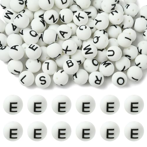 WEWAYSMILE 20 Stück 15 mm Silikon-Buchstabenperlen zur Herstellung von Schlüsselanhängern Runde Silikonperlen in Großpackung für Stifte DIY-Armbänder Halsketten und Bastelarbeiten （Buchstabe E） von WEWAYSMILE