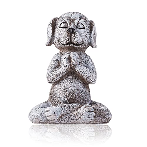 WEWAYSMILE Hunde-Garten-Dekoration, Hunde-Gartenfigur, meditierendes Hunde-Ornament, Miniatur, für Feengarten, Zuhause, Veranda, Hof, Kunstdekoration (Hund)(Harz)(grau) von WEWAYSMILE