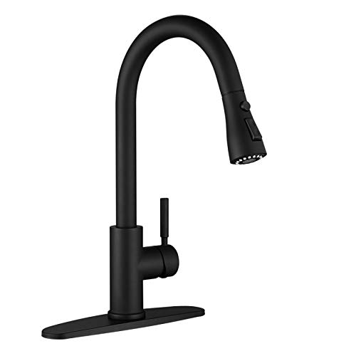 Wewe Schwarze Küchenarmaturen: Wasserhahn mit herausziehbarer Brause, Edelstahl, Einhebelmischer, für 1-Loch- oder 3-Loch-Küchenspüle, für Bauernhaus, kommerzielles Wohnmobil, Waschküche, Bar von WEWE