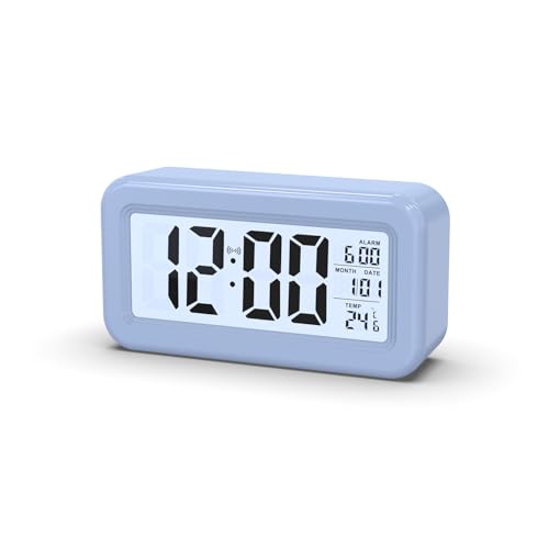 LED-Digitalwecker LED-Reisewecker, batteriebetriebener Wecker fürs Bett, tickt nicht, mit Schlummerfunktion, Temperatur, Datum und Uhrzeit, schnörkelloser, einfach zu bedienender Wecker(Blue) von WEYIMVTO