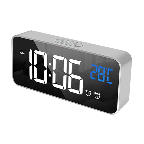 LED-Digitalwecker Leise Wecker Nachttisch mit Speicherfunktion USB-Aufladung Moderne Schreibtisch-Wanduhren for Schlafzimmer, Wohnzimmer, Büro(Silver,Chinese) von WEYIMVTO