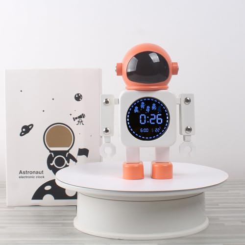 LED-Digitalwecker Nachttischwecker Eleganter Wecker for Schlafzimmer Astronautenwecker mit Schlummerfunktion und Temperatur(Orange) von WEYIMVTO
