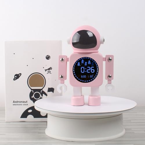 LED-Digitalwecker Nachttischwecker Eleganter Wecker for Schlafzimmer Astronautenwecker mit Schlummerfunktion und Temperatur(Pink) von WEYIMVTO
