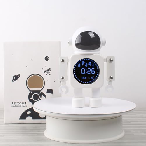 LED-Digitalwecker Nachttischwecker Eleganter Wecker for Schlafzimmer Astronautenwecker mit Schlummerfunktion und Temperatur(White) von WEYIMVTO