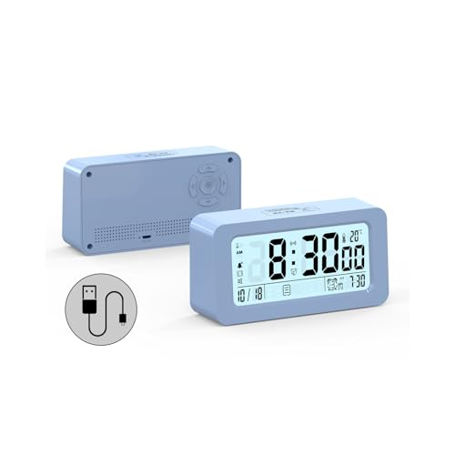 LED-Digitalwecker Netzbetrieben oder batteriebetrieben, Wecker for Schlafzimmer, Büro und Tiefschläfer(Blue,Rechargeable Model) von WEYIMVTO