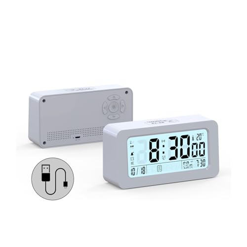 LED-Digitalwecker Netzbetrieben oder batteriebetrieben, Wecker for Schlafzimmer, Büro und Tiefschläfer(White,Rechargeable Model) von WEYIMVTO