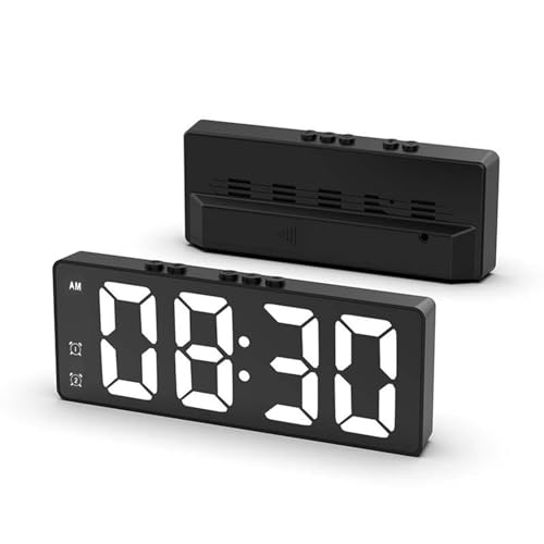 LED-Digitalwecker Sprachsteuerung, Batteriebetrieben und USB-Aufladung mit Schlummerfunktion, Temperaturzeit und zweistelliger Glockenuhr am Nachttisch, for Schlafzimmer, Büro(Black,Black lenses) von WEYIMVTO