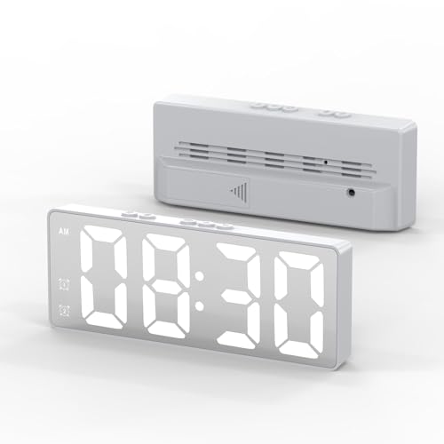 LED-Digitalwecker Sprachsteuerung, Batteriebetrieben und USB-Aufladung mit Schlummerfunktion, Temperaturzeit und zweistelliger Glockenuhr am Nachttisch, for Schlafzimmer, Büro(White,Black lenses) von WEYIMVTO