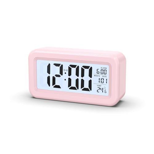 WEYIMVTO LED-Digitalwecker Geräusche und sanfte Beleuchtung, einfache Bedienung ohne Schnickschnack, mit Temperatur, Schlummerfunktion(Pink) von WEYIMVTO