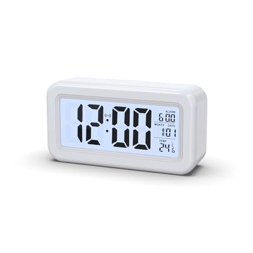WEYIMVTO LED-Digitalwecker Geräusche und sanfte Beleuchtung, einfache Bedienung ohne Schnickschnack, mit Temperatur, Schlummerfunktion(White) von WEYIMVTO