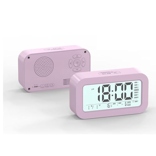 WEYIMVTO LED-Digitalwecker LED-Reisewecker, Bluetooth-Smart-Lautsprecher, digitaler Wecker, kein Ticken, Nachttischuhr mit Temperatur, Schlummerfunktion(Pink) von WEYIMVTO