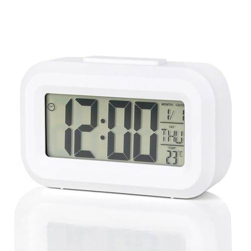 WEYIMVTO LED-Digitalwecker Temperatur, Alarm, Datum, mit Timer-Funktion, intelligenter Wecker, einfache Einstellung, leiser Wecker, Nachttisch for Kinder, Teenager, Schlafzimmer(White) von WEYIMVTO