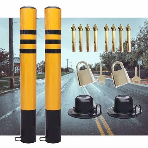 WEYIMVTO Parkplatzsperre 1 2 4 PCS Einfahrten Bürgersteig Sicherheitspoller Barriere/Verkehrspoller, mit Schrauben und Schlössern, for Parkplatz/Straßen(2 Pcs,7.6x75cm/3x29.5inch) von WEYIMVTO