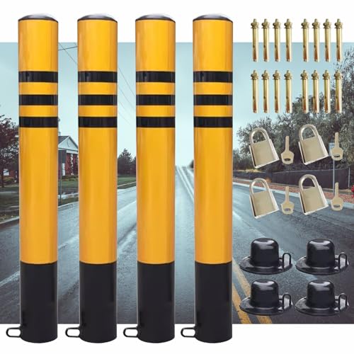 WEYIMVTO Parkplatzsperre 1 2 4 PCS Einfahrten Bürgersteig Sicherheitspoller Barriere/Verkehrspoller, mit Schrauben und Schlössern, for Parkplatz/Straßen(4 Pcs,7.6x75cm/3x29.5inch) von WEYIMVTO