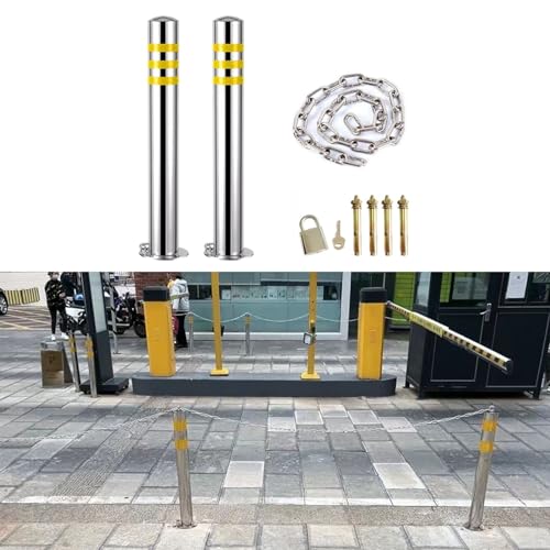 WEYIMVTO Parkplatzsperre Pollerpfosten for Einfahrten, Parkplatzblocker, robuster Verkehrsleitpfosten mit Ketten und Vorhängeschloss, nachtreflektierendes Design(2 Pcs,26inch/60cm Tall) von WEYIMVTO