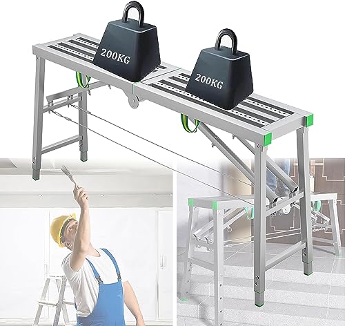 WEYIMVTO tragbare Faltbare Gerüste Trittleitern Gerüstplattform Gerüstturm Leiter Hocker Bank, 400 kg maximale Belastung, 5-Gang-Höhenverstellung(A,200x40cm) von WEYIMVTO