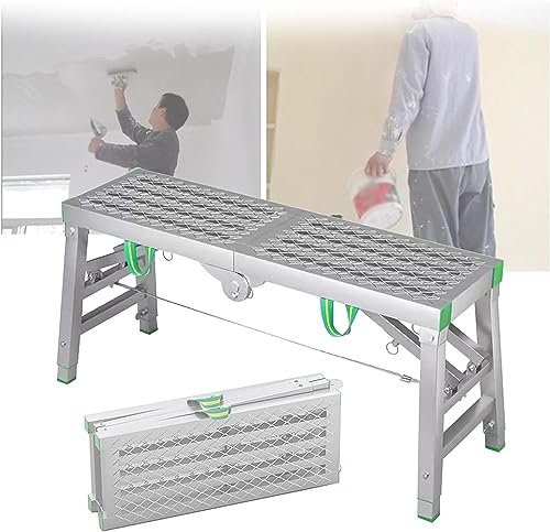 WEYIMVTO tragbare Faltbare Gerüste Trittleitern Gerüstplattform Gerüstturm Leiter Hocker Bank, 400 kg maximale Belastung, 5-Gang-Höhenverstellung(B,200x30cm) von WEYIMVTO
