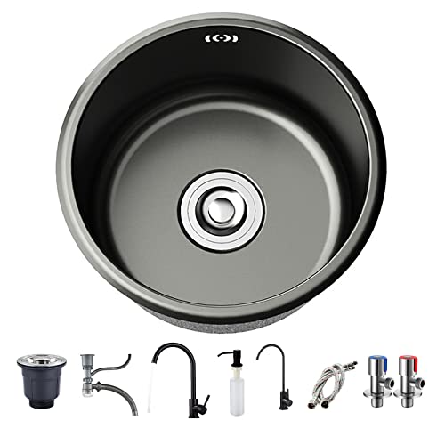 runde Waschbecken, Edelstahlspüle, Runde Unterbauspüle mit Wasserhahn, Einzelbecken-Küchenspülen(B,36 * 36Cm) von WEYIMVTO