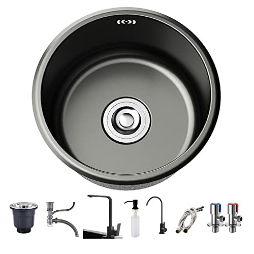 runde Waschbecken, Edelstahlspüle, Runde Unterbauspüle mit Wasserhahn, Einzelbecken-Küchenspülen(C,32 * 32Cm) von WEYIMVTO