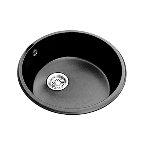 runde Waschbecken, Küchenspüle Einzelspüle Schwarzer Quarzstein Runde Spüle Geschirrspüler Balkon Kleine Granitspüle(46 * 46 * 21Cm) von WEYIMVTO