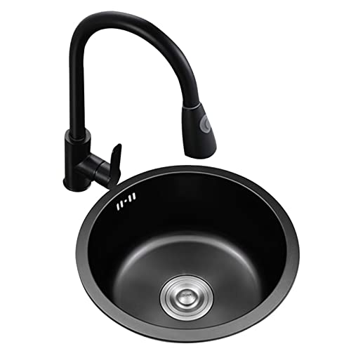 runde Waschbecken, Küchenspüle Schwarzes Rundspülbecken mit Wasserhahn Küchenspüle aus Edelstahl for Arbeitsplatte und Einbauinstallation(36 * 36 * 19Cm) von WEYIMVTO