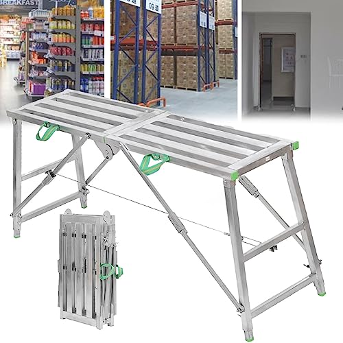 tragbare Faltbare Gerüste Tragbare Mehrzweck-Arbeitsplattform, Gerüstturm, Leiter, Hocker, Werkbank, höhenverstellbares Gerüstausrüstungswerkzeug aus verzinktem Stahl, 160 cm(180cm) von WEYIMVTO