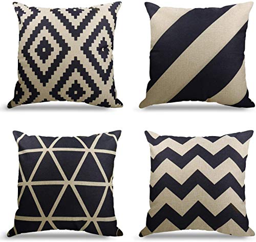 WEYON Set mit 4 Kissenbezügen, für Sofakissen, Dekoration, für Sofa, Bett, Garten (Schwarz-Beige, 50 x 50 cm) von WEYON