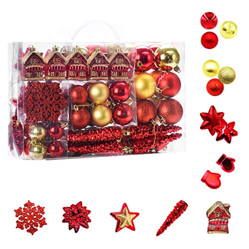 WEYON 113er Set Christbaumkugeln aus Kunststoff in Gold/Rot Christbaumschmuck & Christbaumschmuck in verschiedenen Größen und Designs WEYON 113er Set Christbaumkugeln aus Kunststoff in Gold/Rot Christbaumschmuck & Christbaumschmuck in verschiedenen Größen und Designs von WEYON