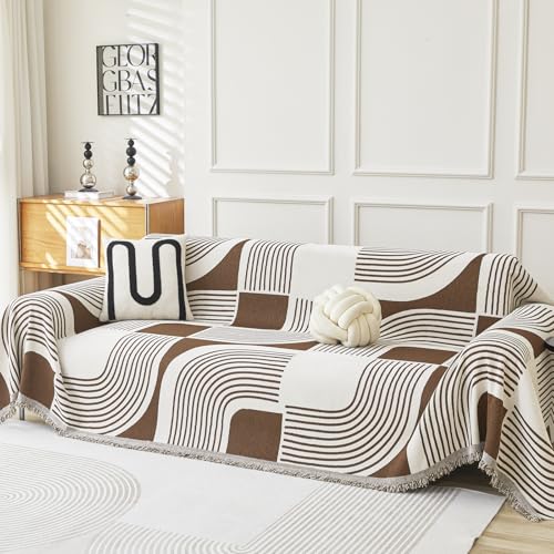WEYOND Boho Chenille Sofa Überzug & Couch Überwurf, Sofa Cover & Sofa Überwurfdecke, Sofaschoner Hund & Sofaschutz Katze, Sofabezug oder Sofahusse für 1/2/3/4 Sitzer (180 x 300 cm, Kaffee) von WEYOND