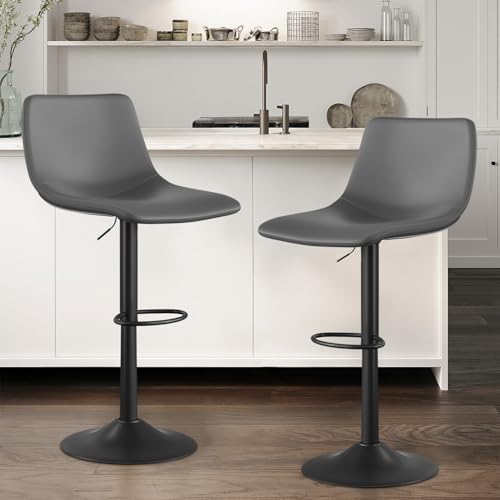 2er Set Barhocker höhenverstellbar 360° drehbar Küchenstuhl mit Rückenlehne und Fußstütze Barhocker aus Kunstleder und technischem Gewebe pflegeleicht Sitzhöhe 90 cm - 101 cm,Dunkelgrau 2er Set Barhocker höhenverstellbar 360° drehbar Küchenstuhl mit Rückenlehne und Fußstütze Barhocker aus Kunstleder und technischem Gewebe pflegeleicht Sitzhöhe 90 cm - 101 cm,Dunkelgrau von WEYREK
