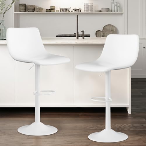 2er Set Barhocker höhenverstellbar 360° drehbar Küchenstuhl mit Rückenlehne und Fußstütze Barhocker aus Kunstleder und technischem Gewebe pflegeleicht Sitzhöhe 90 cm - 101 cm,Weiß 2er Set Barhocker höhenverstellbar 360° drehbar Küchenstuhl mit Rückenlehne und Fußstütze Barhocker aus Kunstleder und technischem Gewebe pflegeleicht Sitzhöhe 90 cm - 101 cm,Weiß von WEYREK